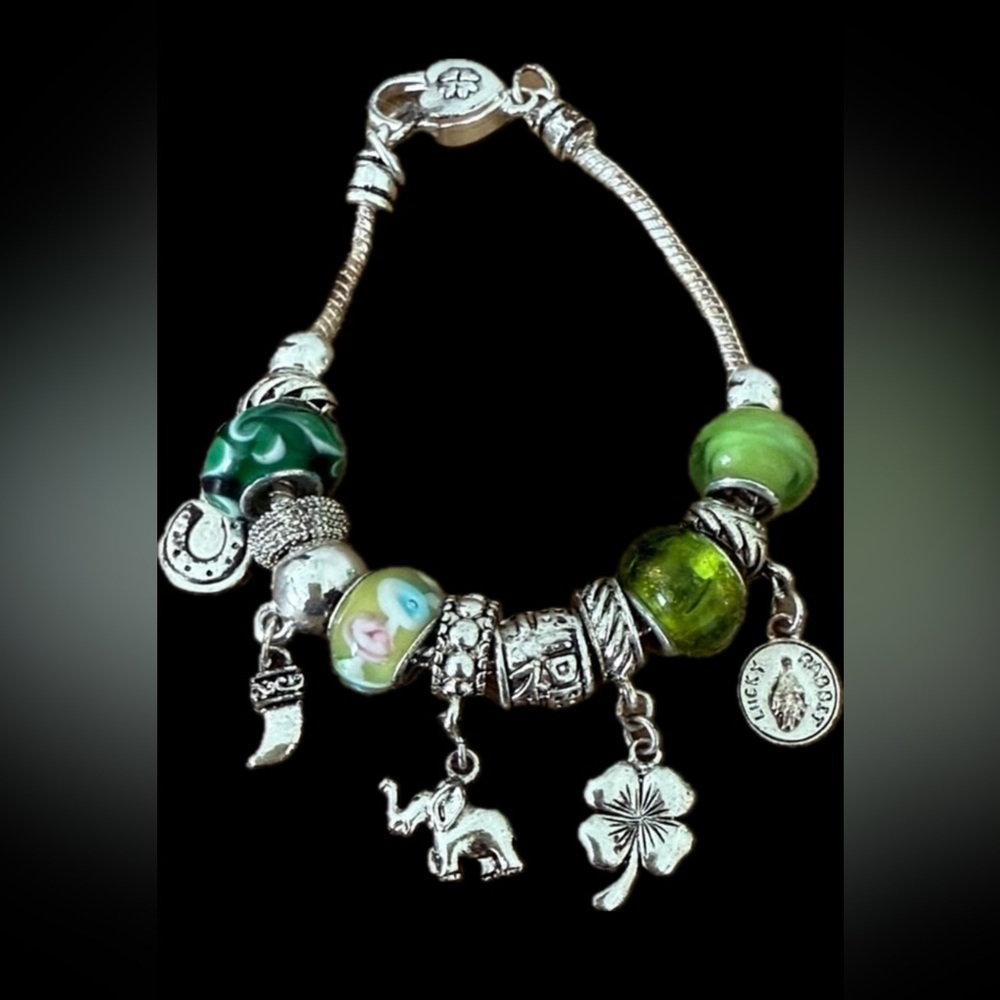 Craft Silver Bracelet with Green Charms
